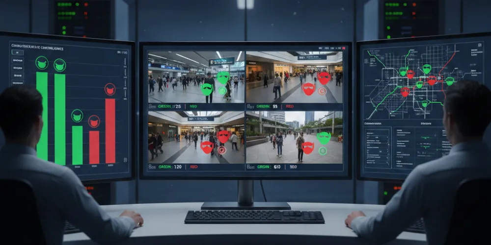 AI-powered COVID-19 surveillance solutions computer vision system measuring social distancing in public area