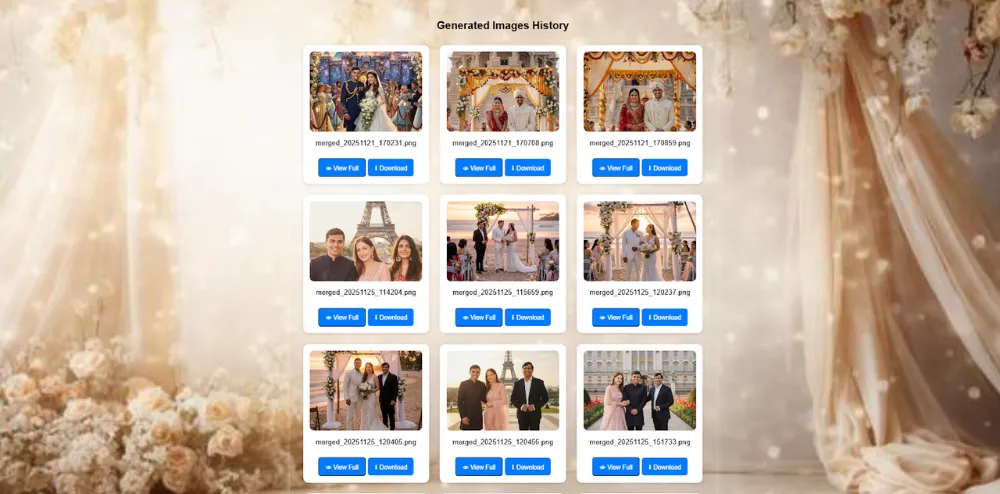 AI-enhanced wedding photography showing image generation and creative photo enhancement