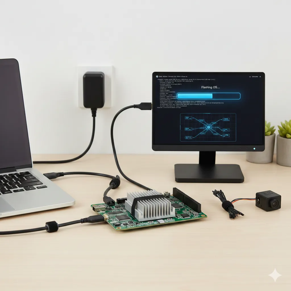 NVIDIA Jetson Orin Nano development board setup for flashing and edge AI development