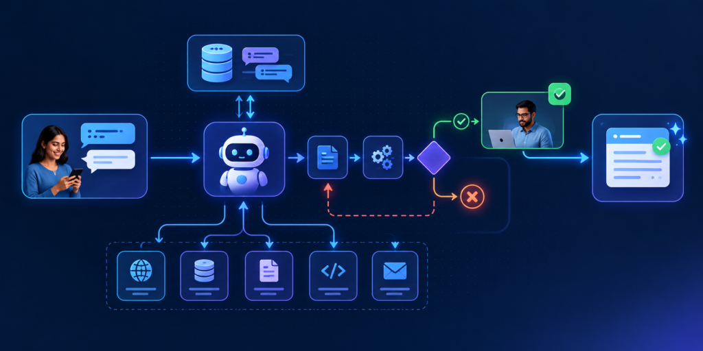 LangGraph AI agent workflow showing memory, tool integration, conditional routing, and human approval