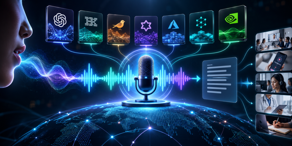 AI speech recognition models processing voice into text